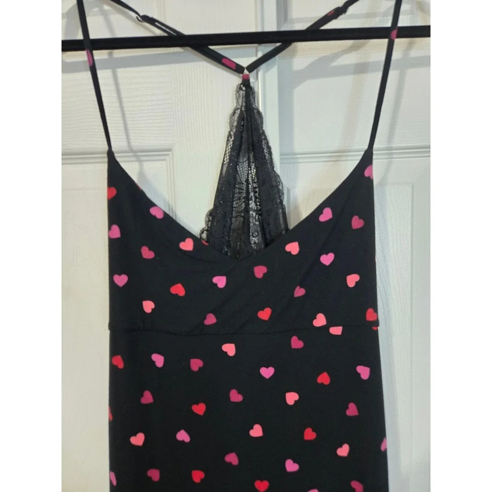 Victoria's Secret Black Heart Print Lace Racerback Modal Chemise Nightgown XL